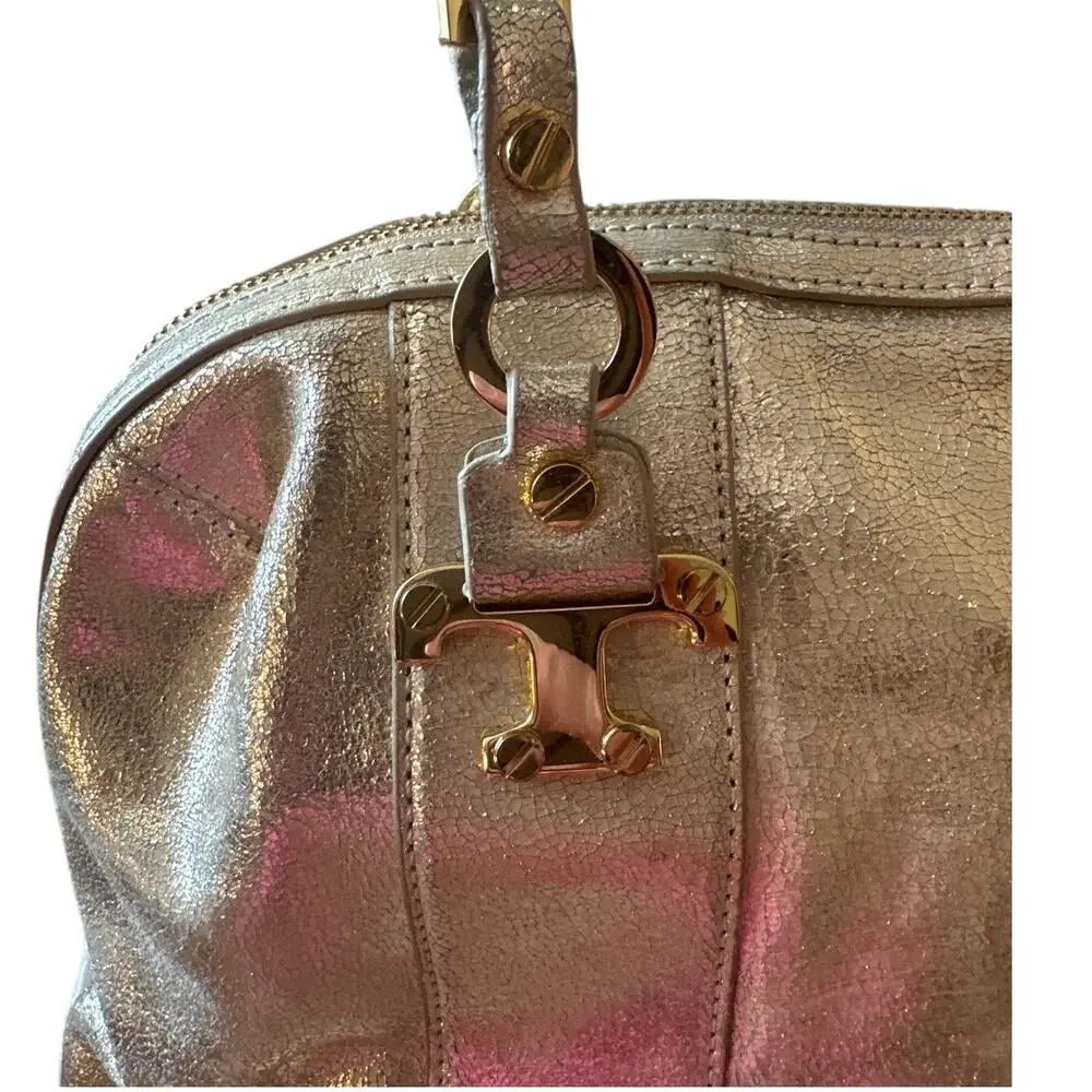 Tory Burch‎ Nico Metallic East West Tote Silver Distressed Leather